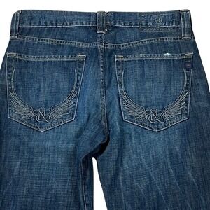 Rock & Republic Crash Jeans Mens 34x32 Medium Wash Blue Cotton Relaxed Straight